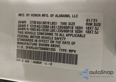 2022 Honda Odyssey Ex-L z USA, uszkodzony, nr VIN 5FNRL6H72NB001355